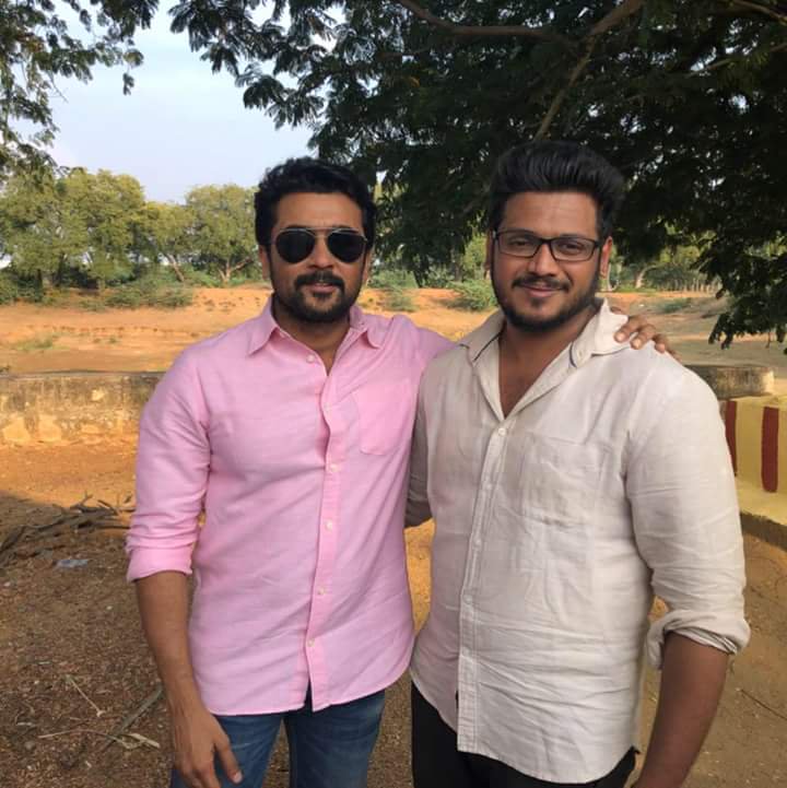 Suriya visited the shooting spot of Karthi's Kadaikutty Singam