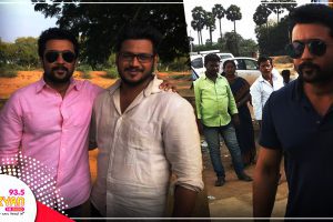 Suriya visited the shooting location of Karthi's Kadaikutty Singam.