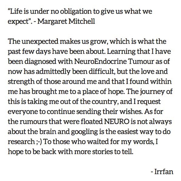 Irrfan Khan's post on Twitter.