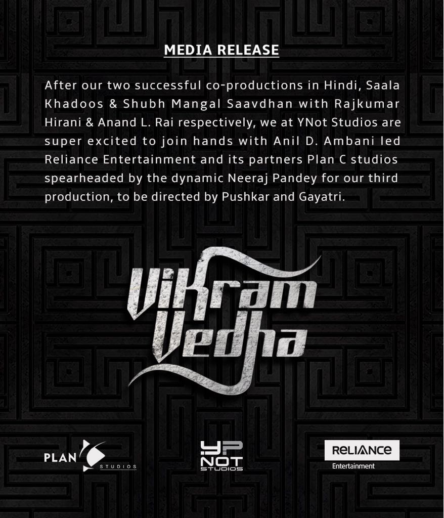 Vikram Vedha Hindi remake- press release 