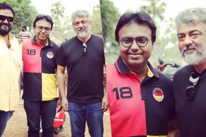 D Imman joins Thala Ajith and Director Siva at Viswasam Shooting Spot