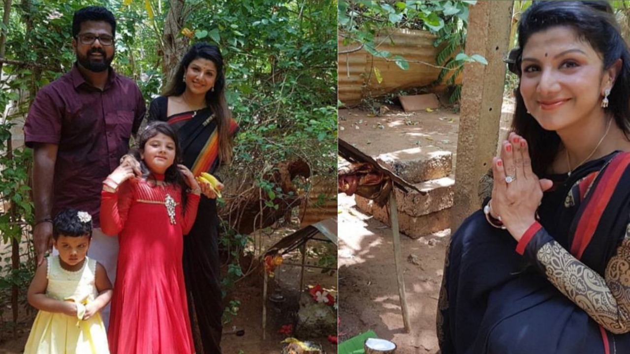 Actress Rambha with her family in Sri Lanka, praying to Vairavar