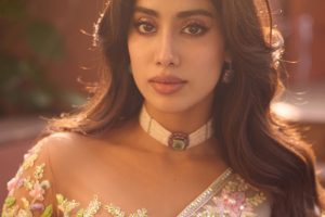 Close-up of Janhvi Kapoor's flawless makeup and radiant look in recent photoshoot.