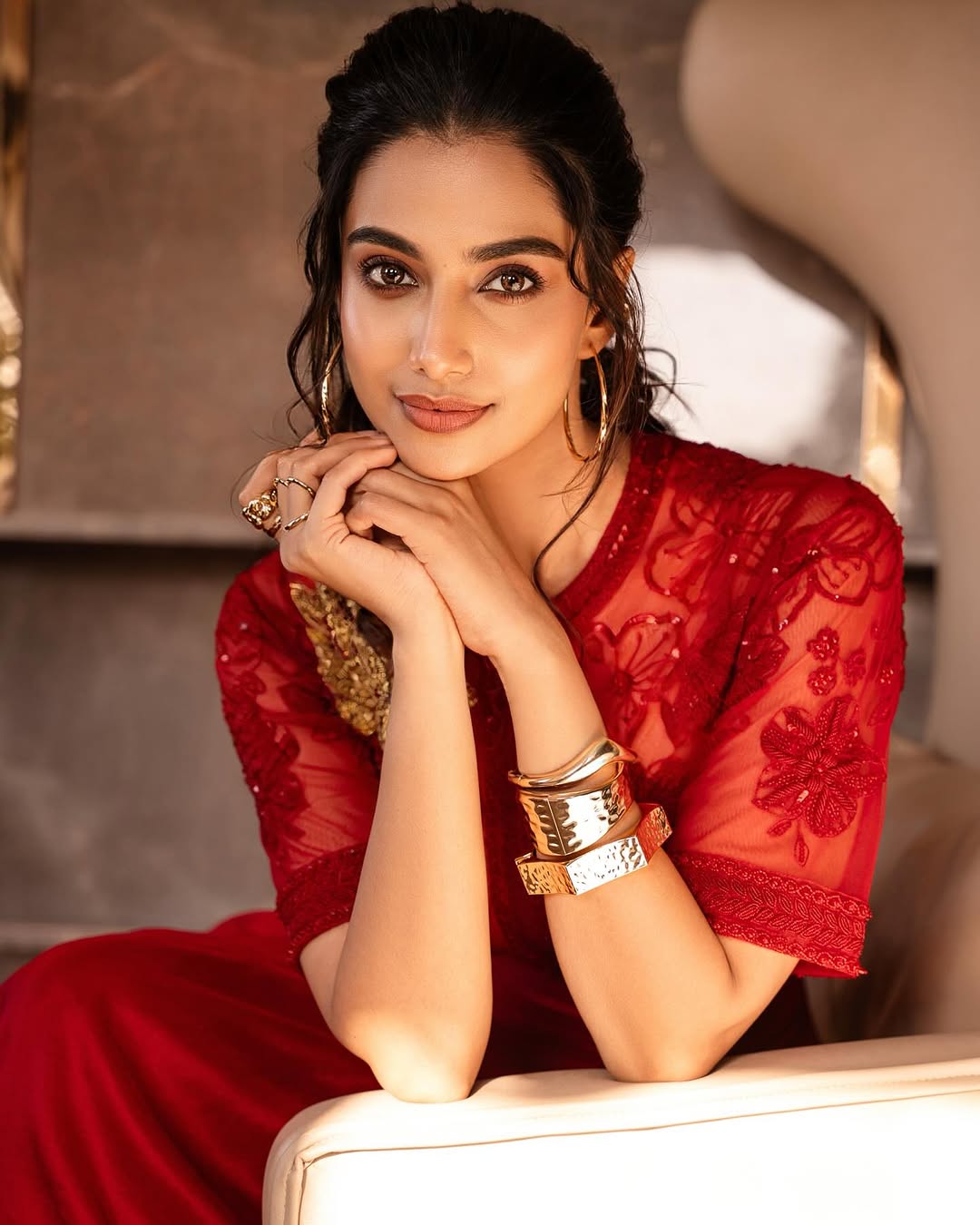 Meenakshi Chaudhary Stuns in a Bold Red Outfit